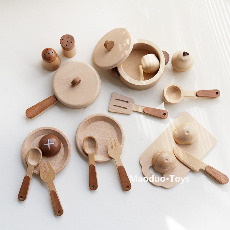 Kids Outdoor Kitchen Accessories - Maoduo Oyuncaklar Kayın Ahşap Çocuk Mutfak
