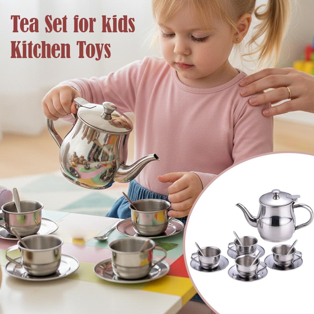 Kids Outdoor Kitchen Accessories - Çocuklar Paslanmaz Çelik Çay Seti Oyuncak